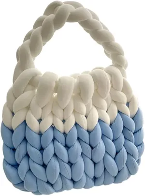Thick Cotton Wool Woven Handbag, Handmade Coarse Wool Knitted Bucket Bag, Diy Cool Purse,Casual Soft Shoulder