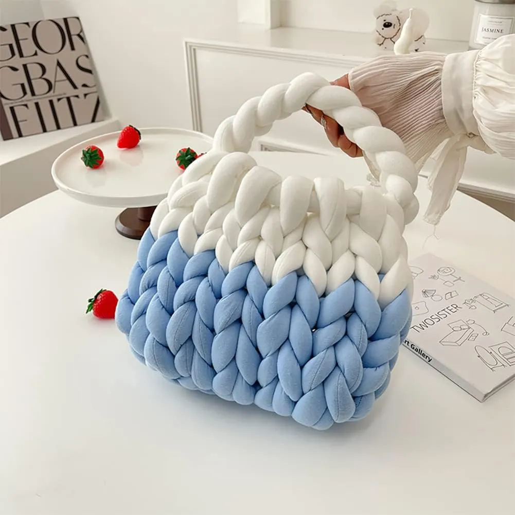 Thick Cotton Wool Woven Handbag, Handmade Coarse Wool Knitted Bucket Bag, Diy Cool Purse,Casual Soft Shoulder