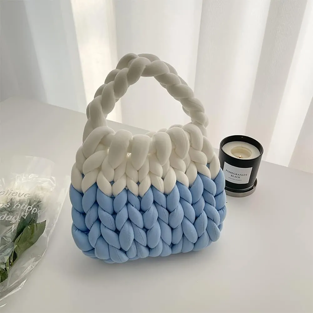 Thick Cotton Wool Woven Handbag, Handmade Coarse Wool Knitted Bucket Bag, Diy Cool Purse,Casual Soft Shoulder