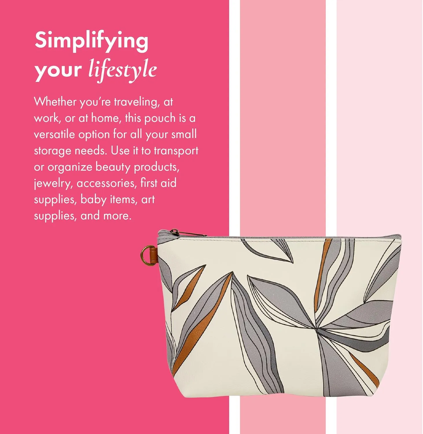 THIRTY-ONE Gifts Tapered Pouch, Zippered Pouch for Purse, Travel Bag, or House Organization, All In Neutral Smooth Pebble