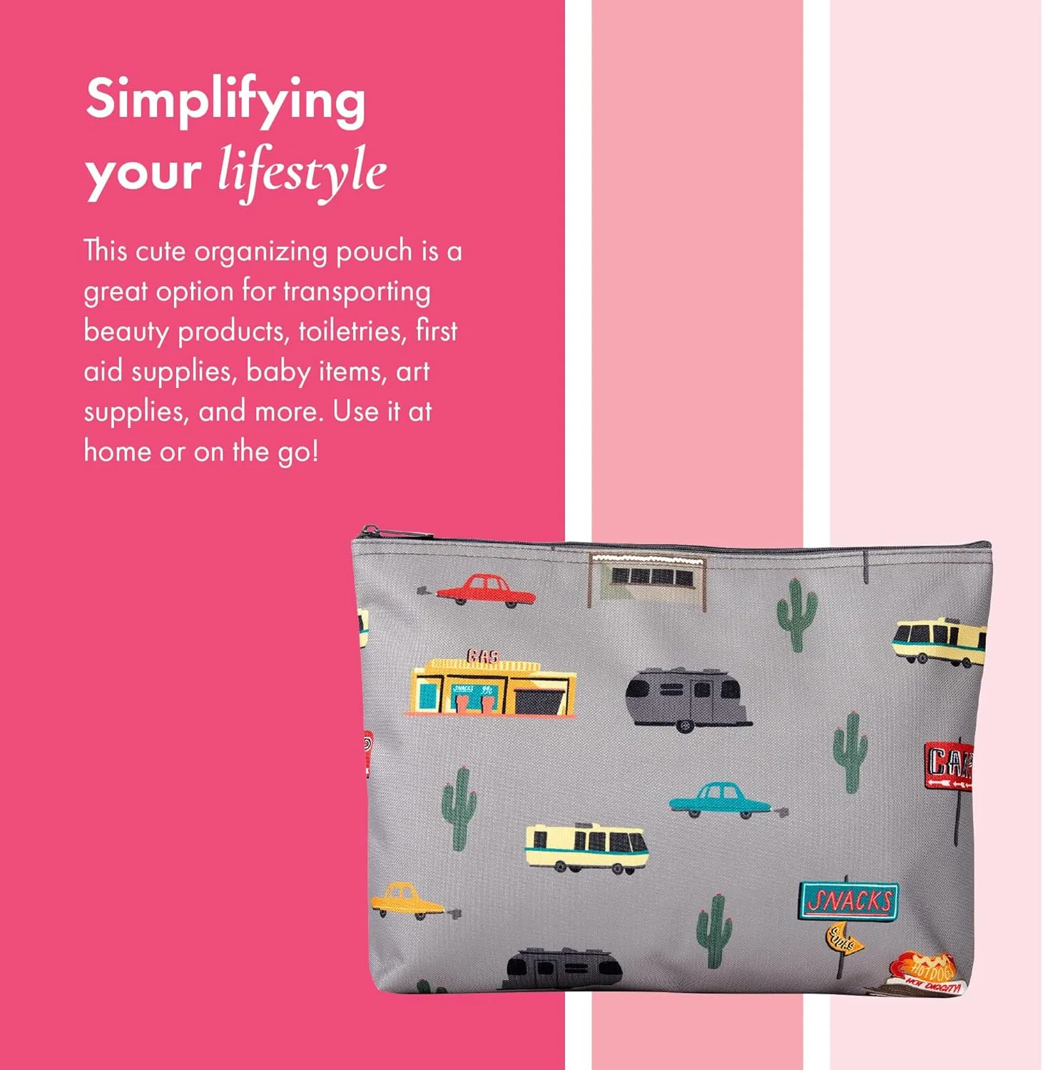 THIRTY-ONE Gifts Zipper Pouch Large Zippered Pouch for Purse Travel Bag or Home Organization Painted Floral, Cactus Campers