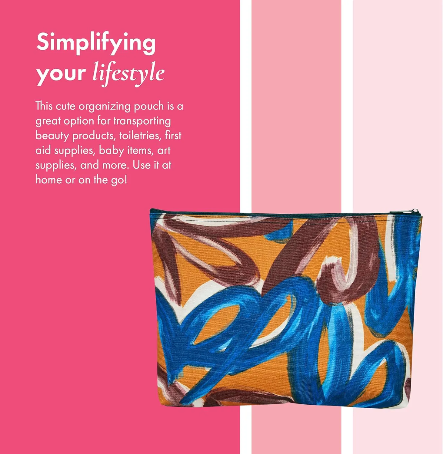 THIRTY-ONE Gifts Zipper Pouch, Large Zippered Pouch for Purse, Travel Bag, or Home Organization, Painted Floral