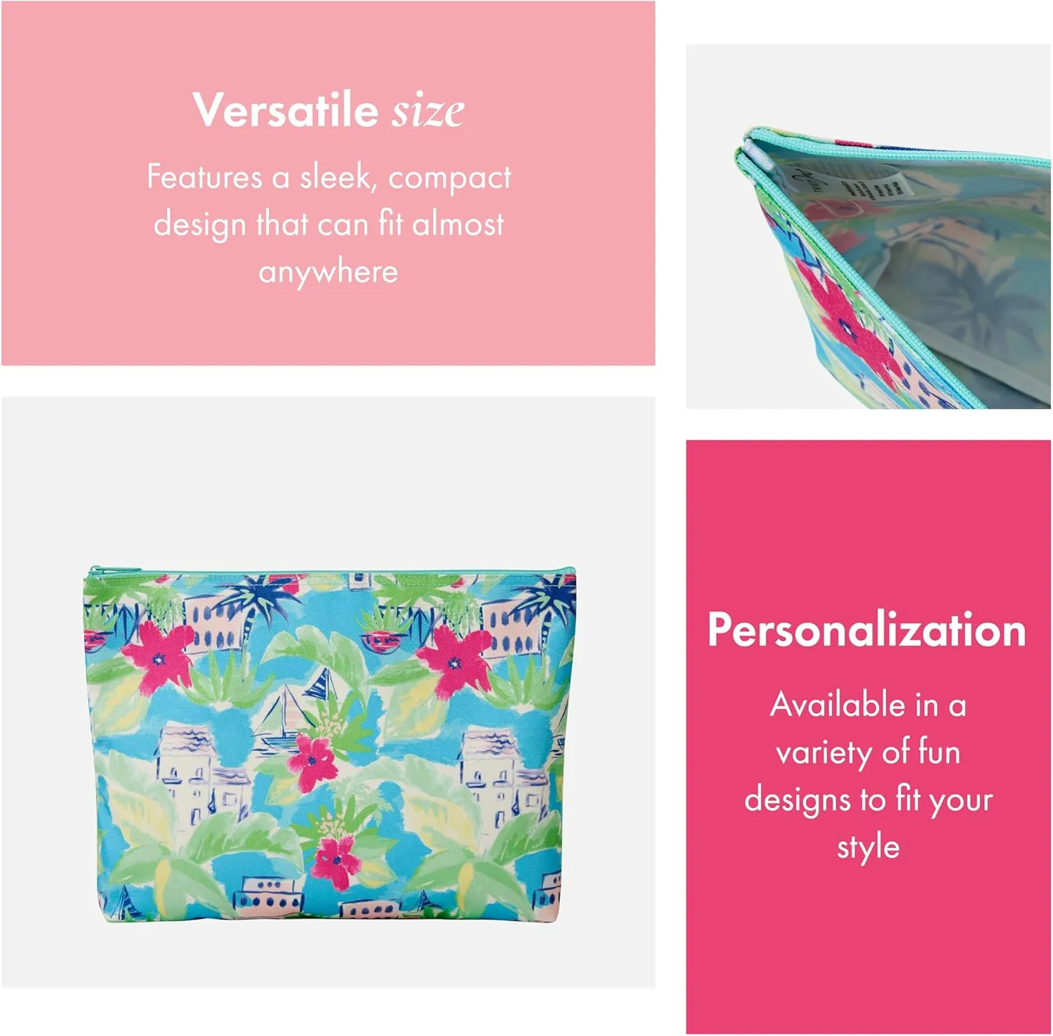 THIRTY-ONE Gifts Zipper Pouch, Large Zippered Pouch for Purse, Travel Bag, or Home Organization, Tropical Getaway