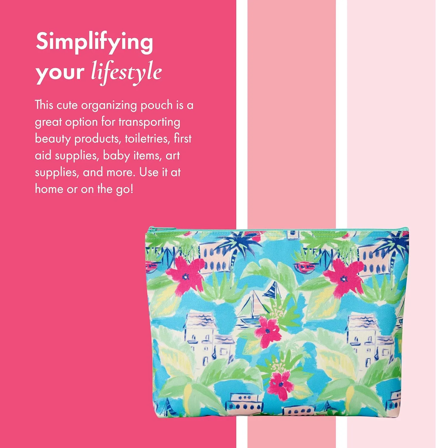 THIRTY-ONE Gifts Zipper Pouch, Large Zippered Pouch for Purse, Travel Bag, or Home Organization, Tropical Getaway