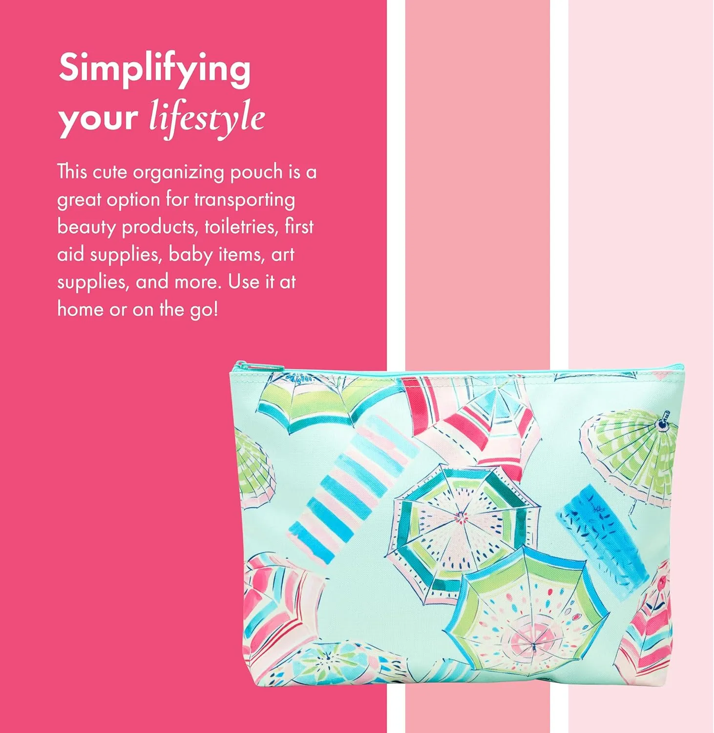 Thirty-One Gifts Zipper Pouch, Large Zippered Pouch for Purse, Travel Bag, or Home Organization, Under the Umbrella