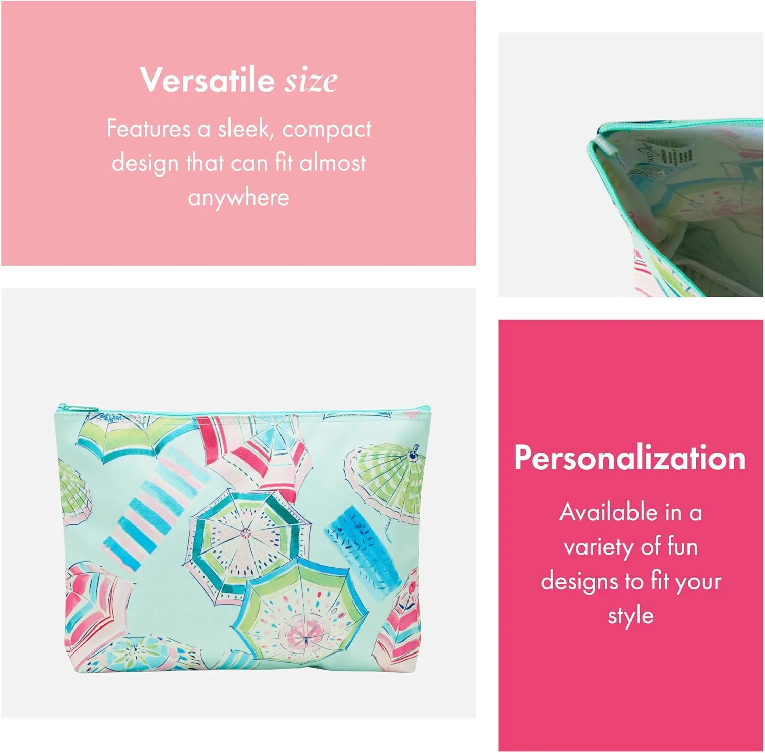 Thirty-One Gifts Zipper Pouch, Large Zippered Pouch for Purse, Travel Bag, or Home Organization, Under the Umbrella
