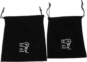 Tidy up Your Space: 2pcs Black Hair Dryer Bag Drawstring Pouch for Hair Blower