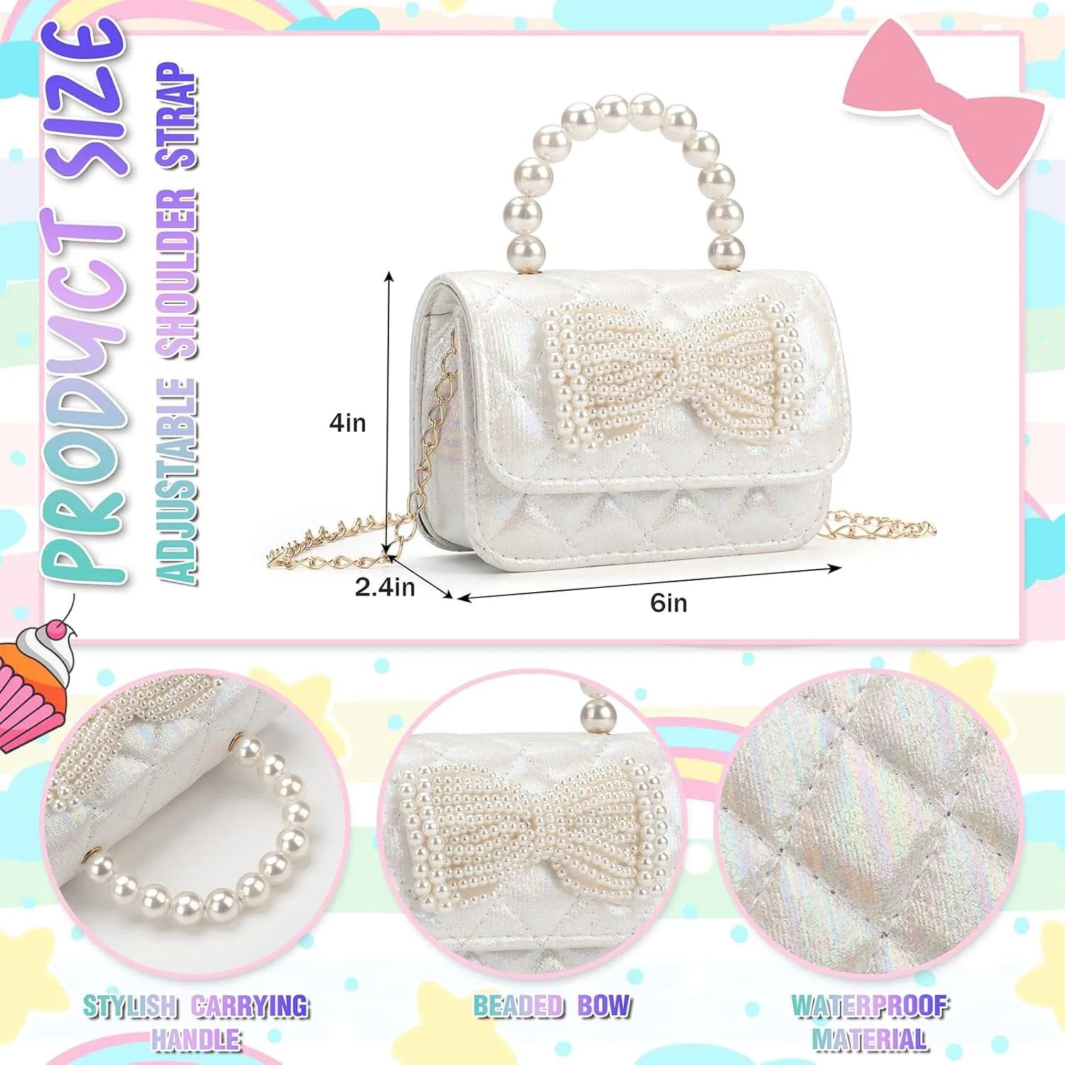 Toddler Crossbody Bag - Bow Purse for Little Girls, Birthday Gift