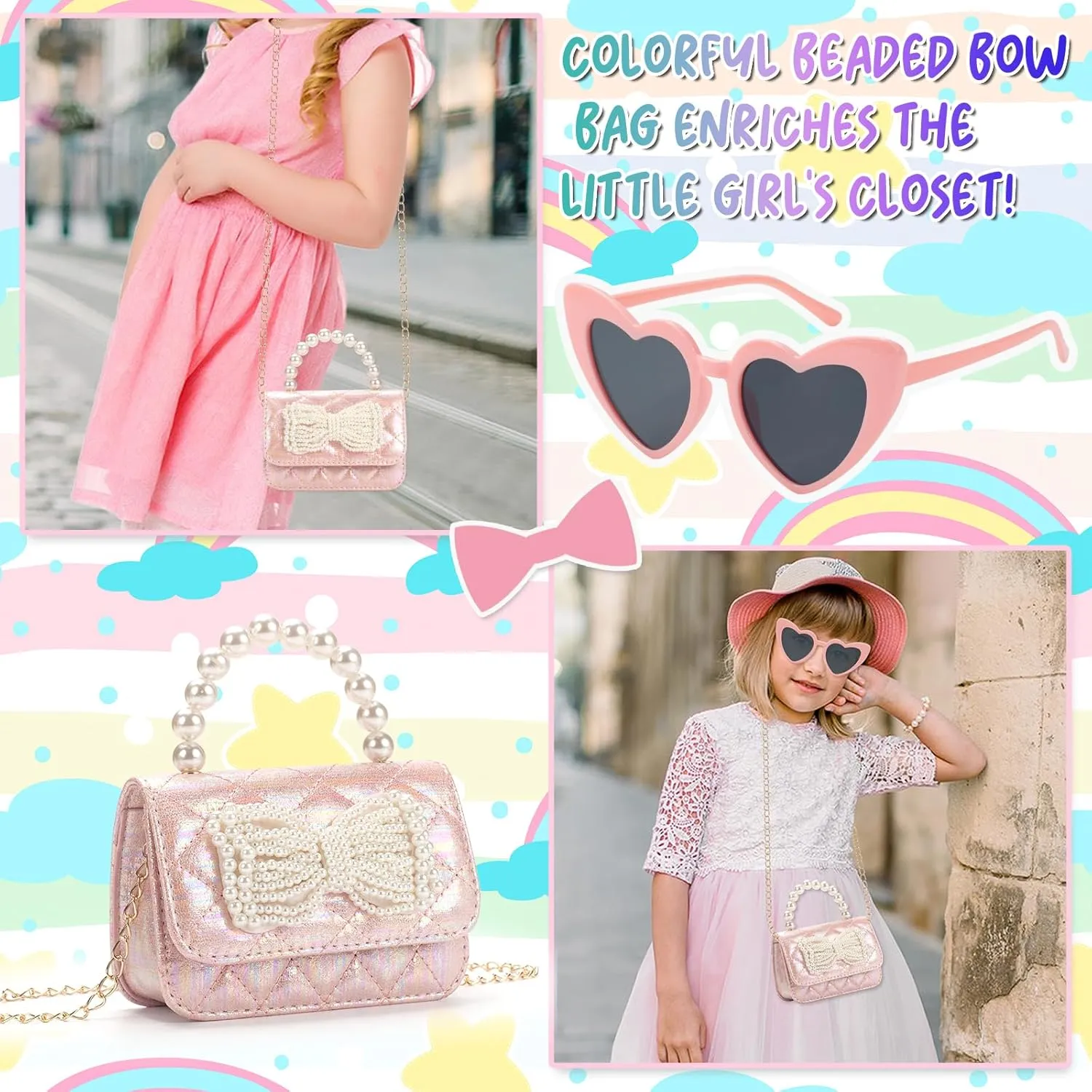 Toddler Crossbody Bag - Bow Purse for Little Girls, Birthday Gift