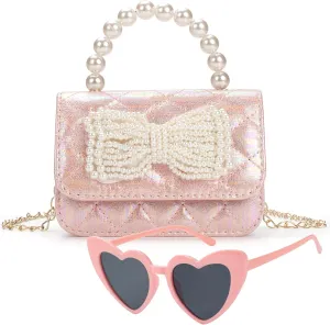Toddler Crossbody Bag - Bow Purse for Little Girls, Birthday Gift