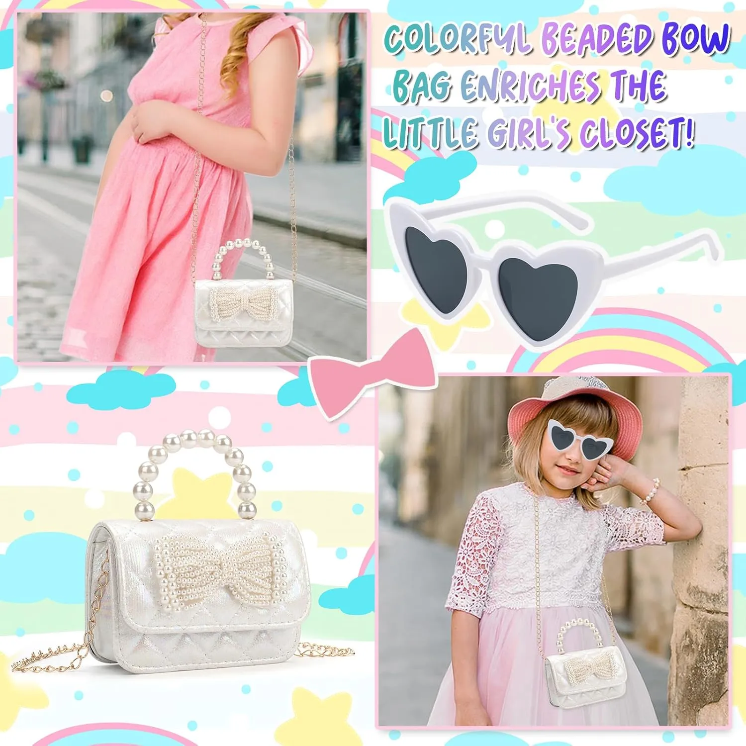 Toddler Crossbody Bag - Bow Purse for Little Girls, Birthday Gift