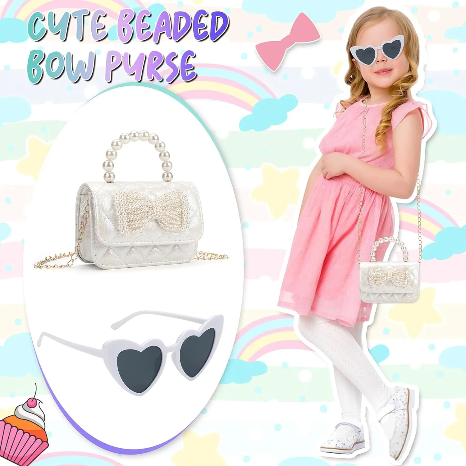 Toddler Crossbody Bag - Bow Purse for Little Girls, Birthday Gift