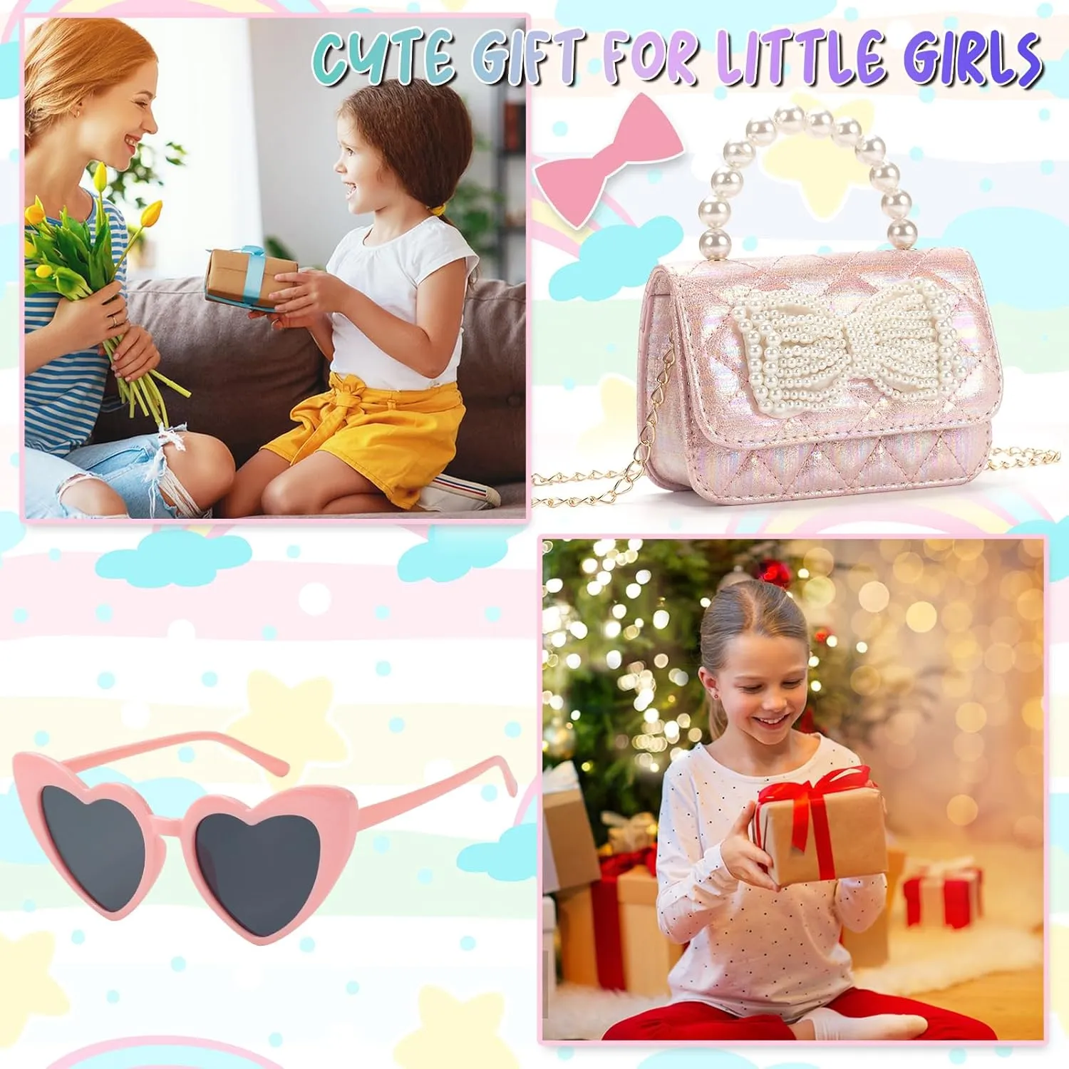 Toddler Crossbody Bag - Bow Purse for Little Girls, Birthday Gift