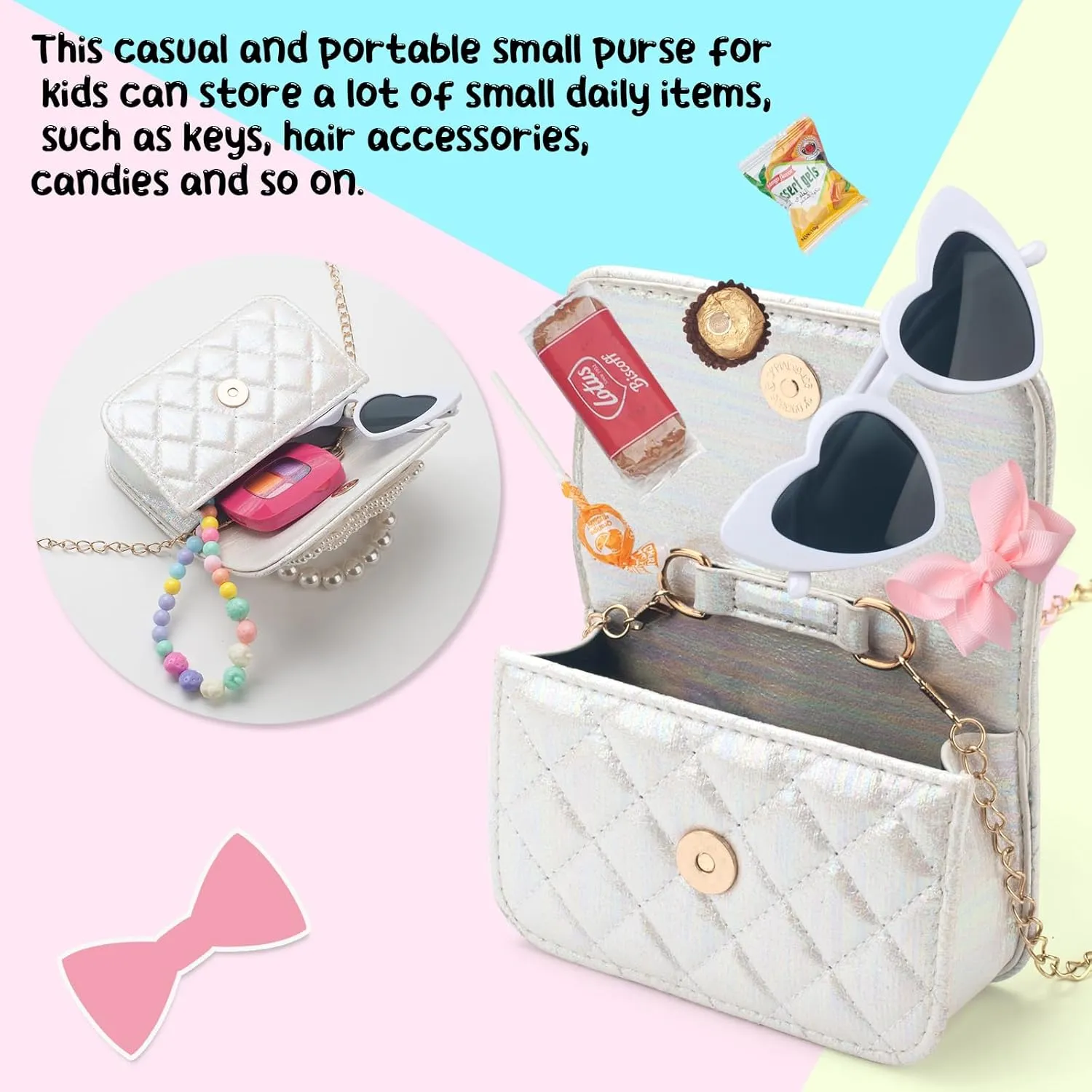 Toddler Crossbody Bag - Bow Purse for Little Girls, Birthday Gift