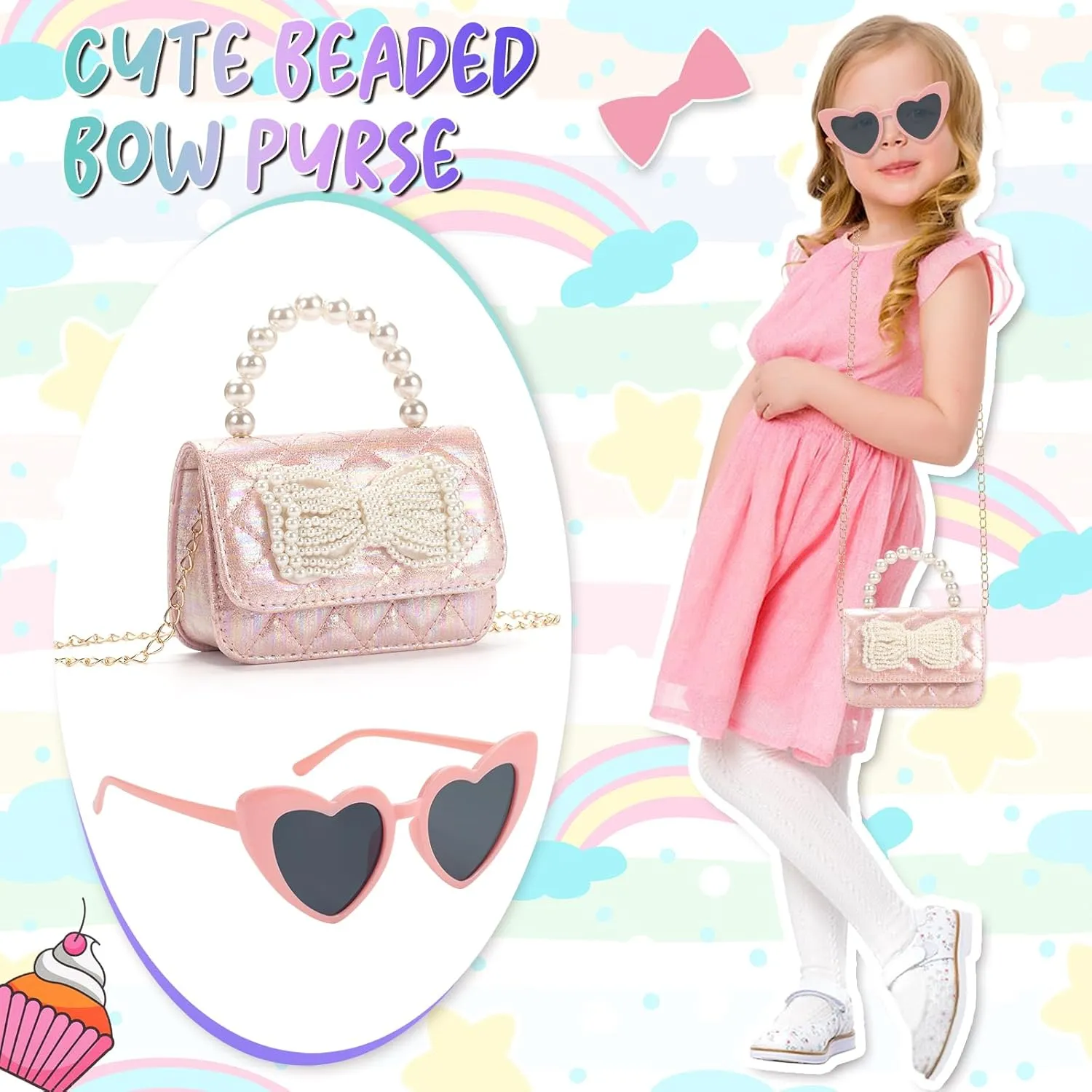 Toddler Crossbody Bag - Bow Purse for Little Girls, Birthday Gift