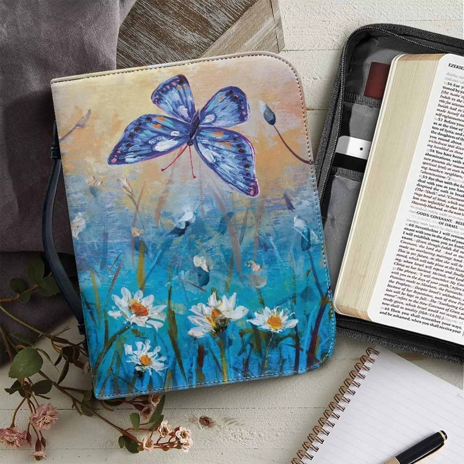 TODIYADDU Bible Cover for Women Men Fashion Zippered Bible Tote Bag for Scripture Study Trendy Handbags for Daily Items Gifts