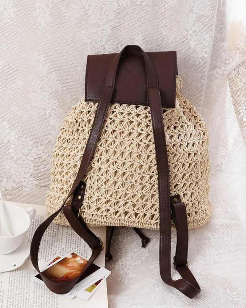 TONWHAR® Paper String Woven Purse Straw Backpack for Beach