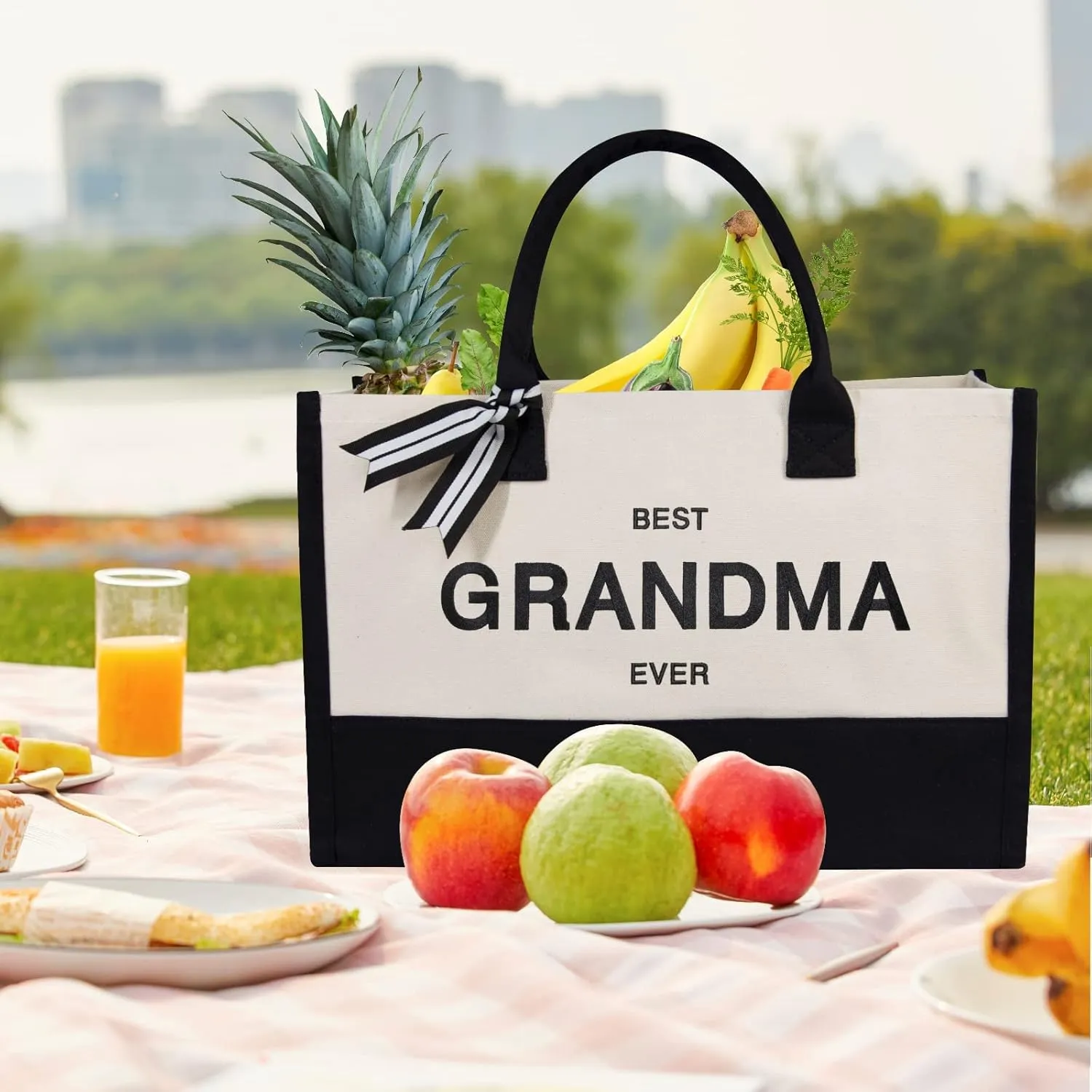 TOPDesign Embroidery Canvas Tote Bag for Women, Grandma Gifts from Grandchildren Granddaughter Grandson, Personalized Birthday, Mothers Day Present, Ideal for Beach, Holiday