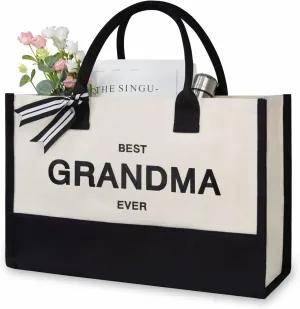 TOPDesign Embroidery Canvas Tote Bag for Women, Grandma Gifts from Grandchildren Granddaughter Grandson, Personalized Birthday, Mothers Day Present, Ideal for Beach, Holiday