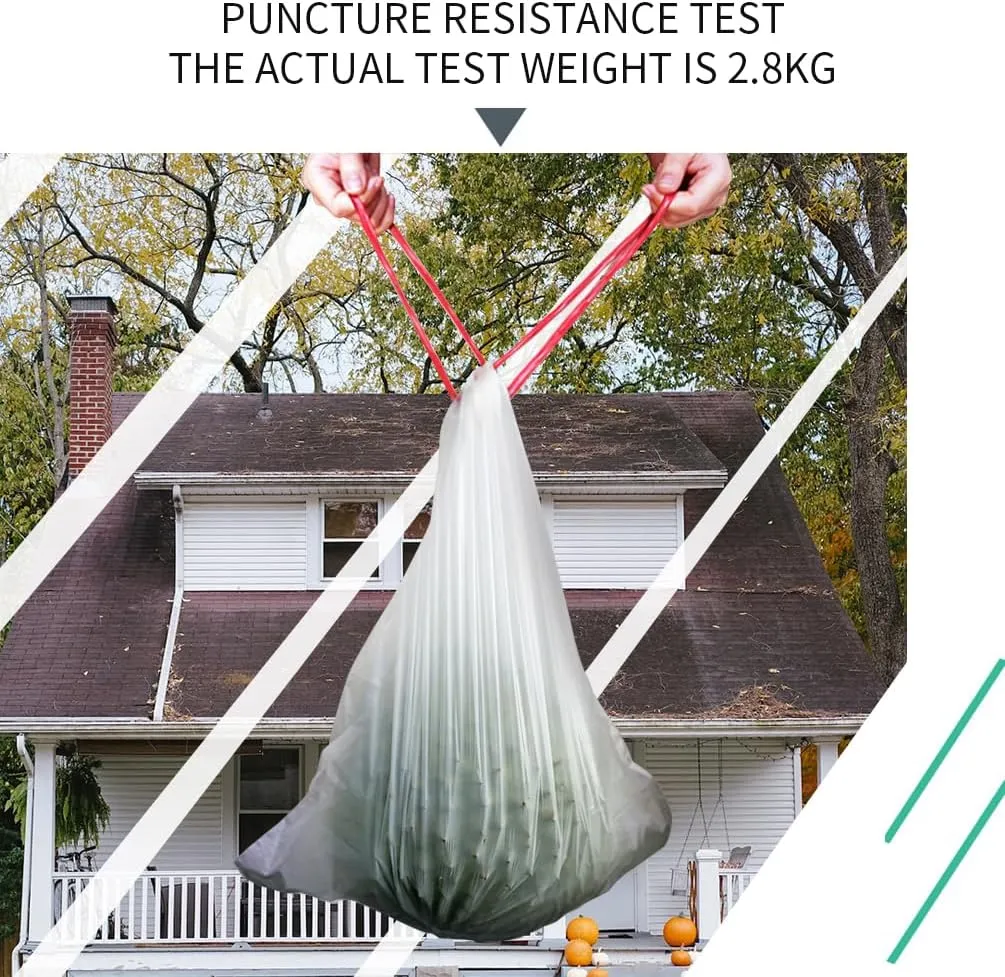 Trash Bags 13 Gallon, 45 Pcs White Trash Can Liners, Red Strap Kitchen Garbage Bags With Drawstring Tighten Quickly Pack Garbage