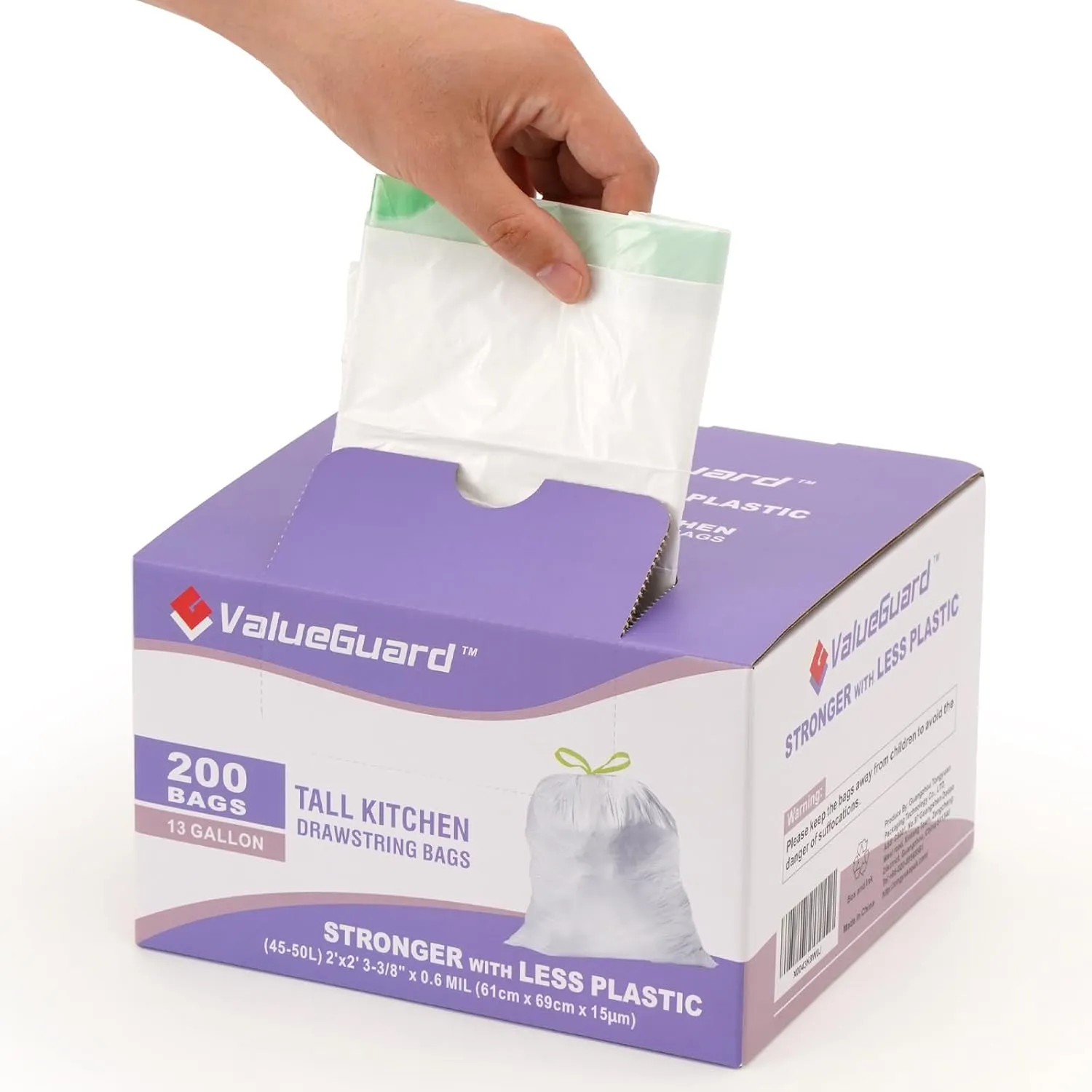 Trash Bags Garbage Bag 13 Gallon Drawstring Tall Waste Bag for Kitchen Office Party 0.6 Mil (200 Count)