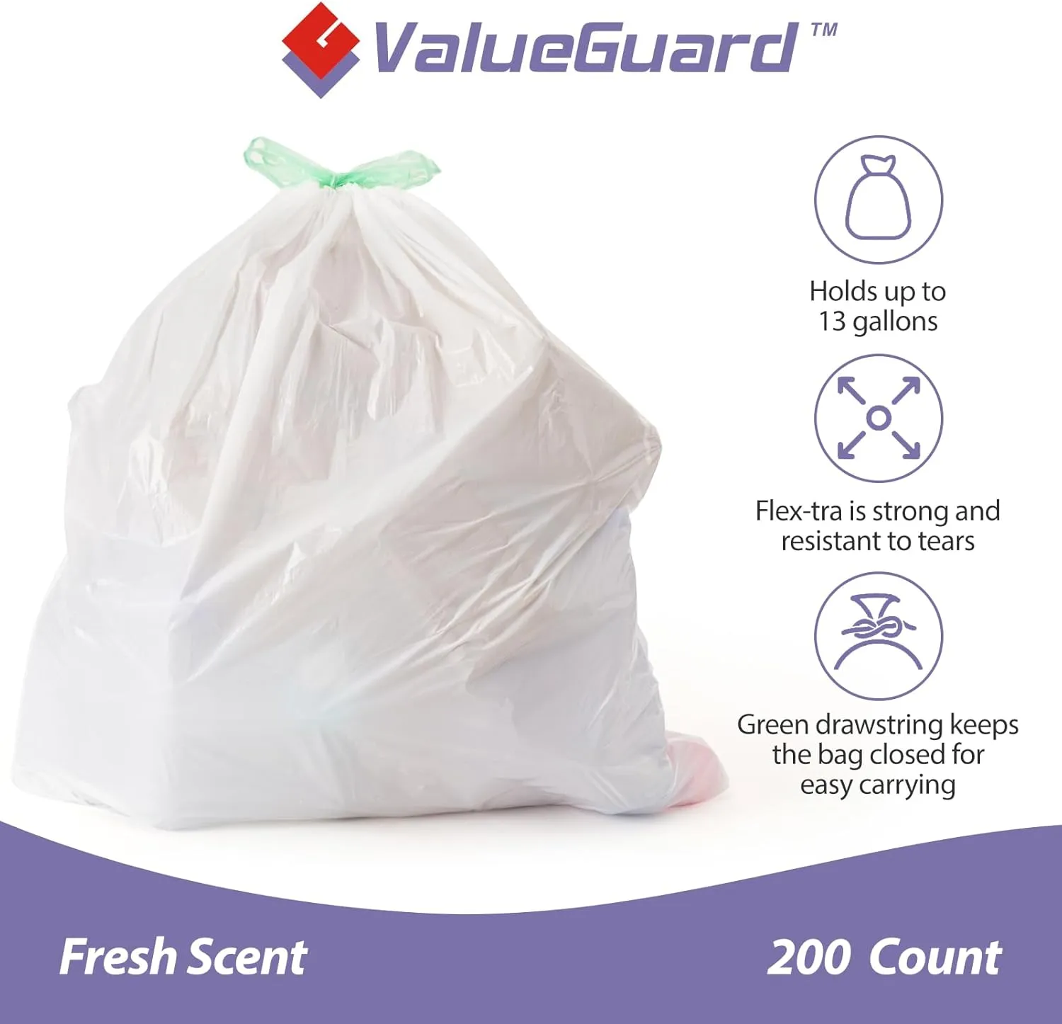 Trash Bags Garbage Bag 13 Gallon Drawstring Tall Waste Bag for Kitchen Office Party 0.6 Mil (200 Count)
