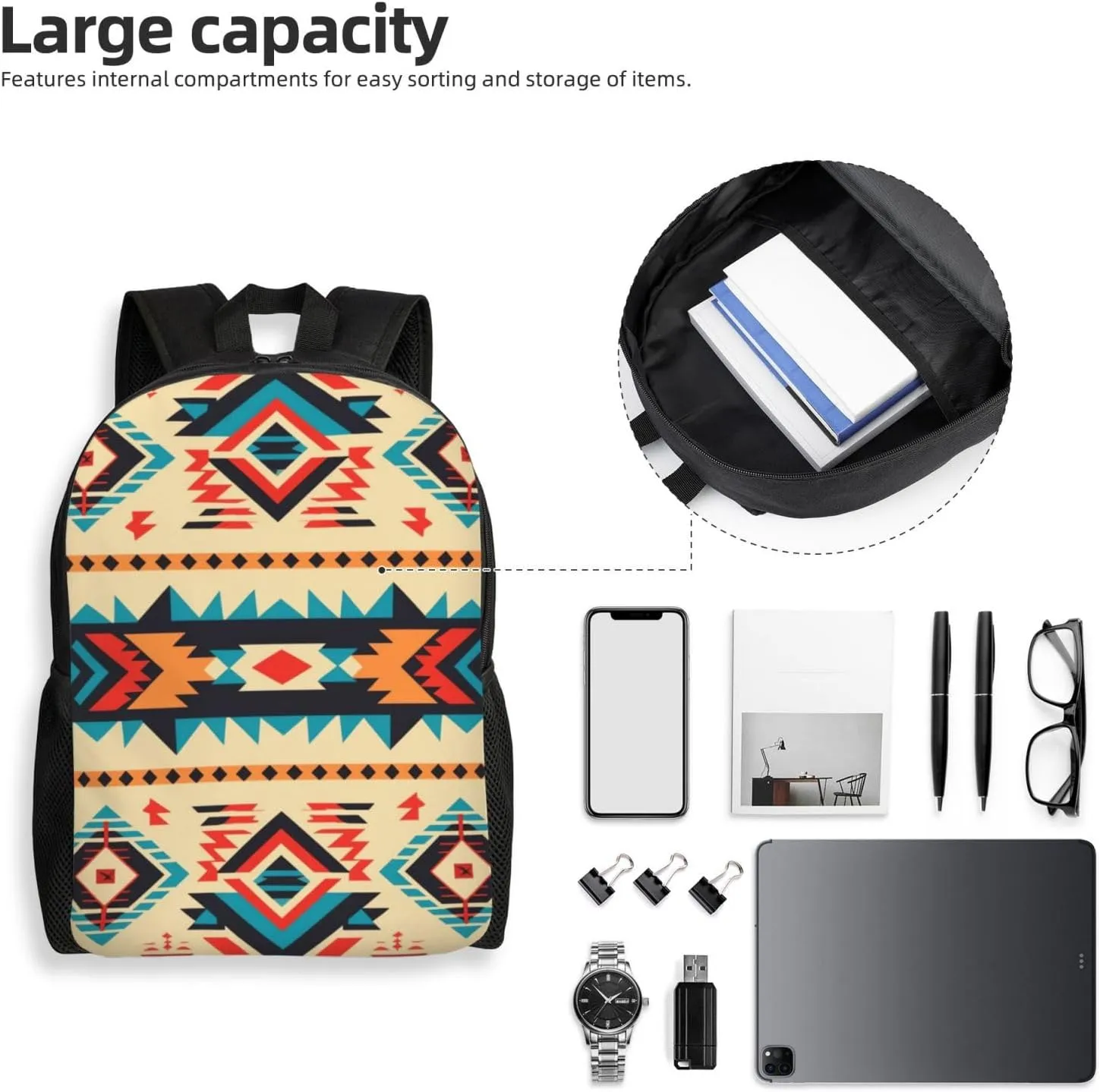 Travel Backpack for Women Men Lightweight 17 inch Laptop Bag Native American Backpack Casual Daypack
