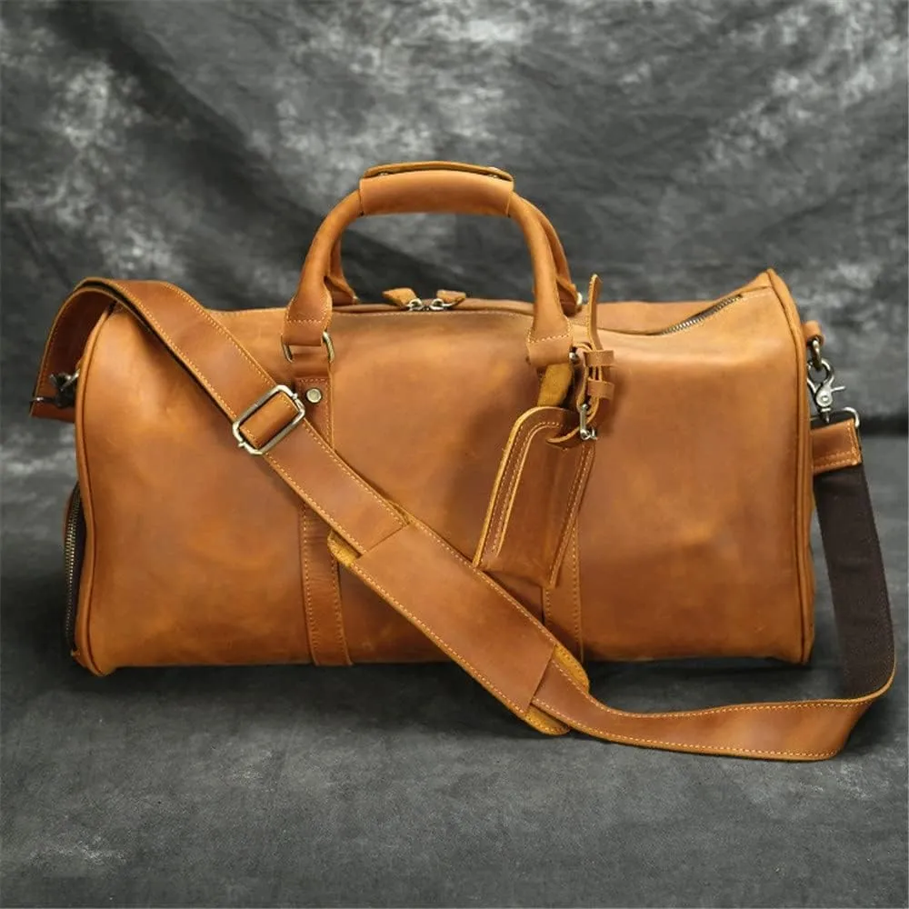 Travel Bag Large-Capacity Handbag Men's Business Travel Luggage Bag Retro Diagonal Large Bag(C)