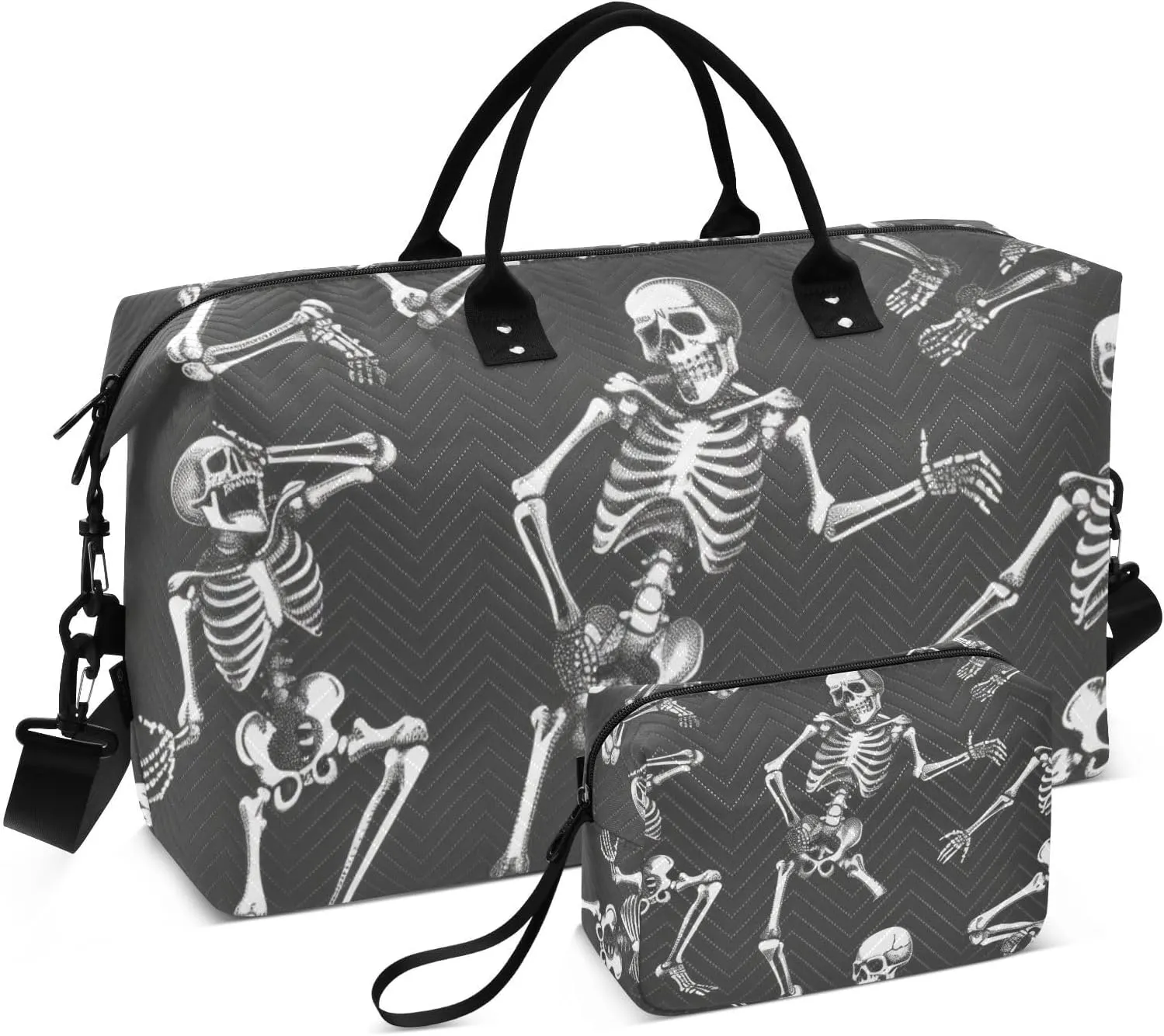 Travel Duffel Bag Skeletons Pose Funny Gym Bag Sports Tote Bag with Multiple Interior Pockets Shoulder Weekender Bag for Women Men with Toiletry Bag 20.5”x 7.9”x 13.8