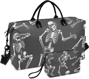 Travel Duffel Bag Skeletons Pose Funny Gym Bag Sports Tote Bag with Multiple Interior Pockets Shoulder Weekender Bag for Women Men with Toiletry Bag 20.5”x 7.9”x 13.8