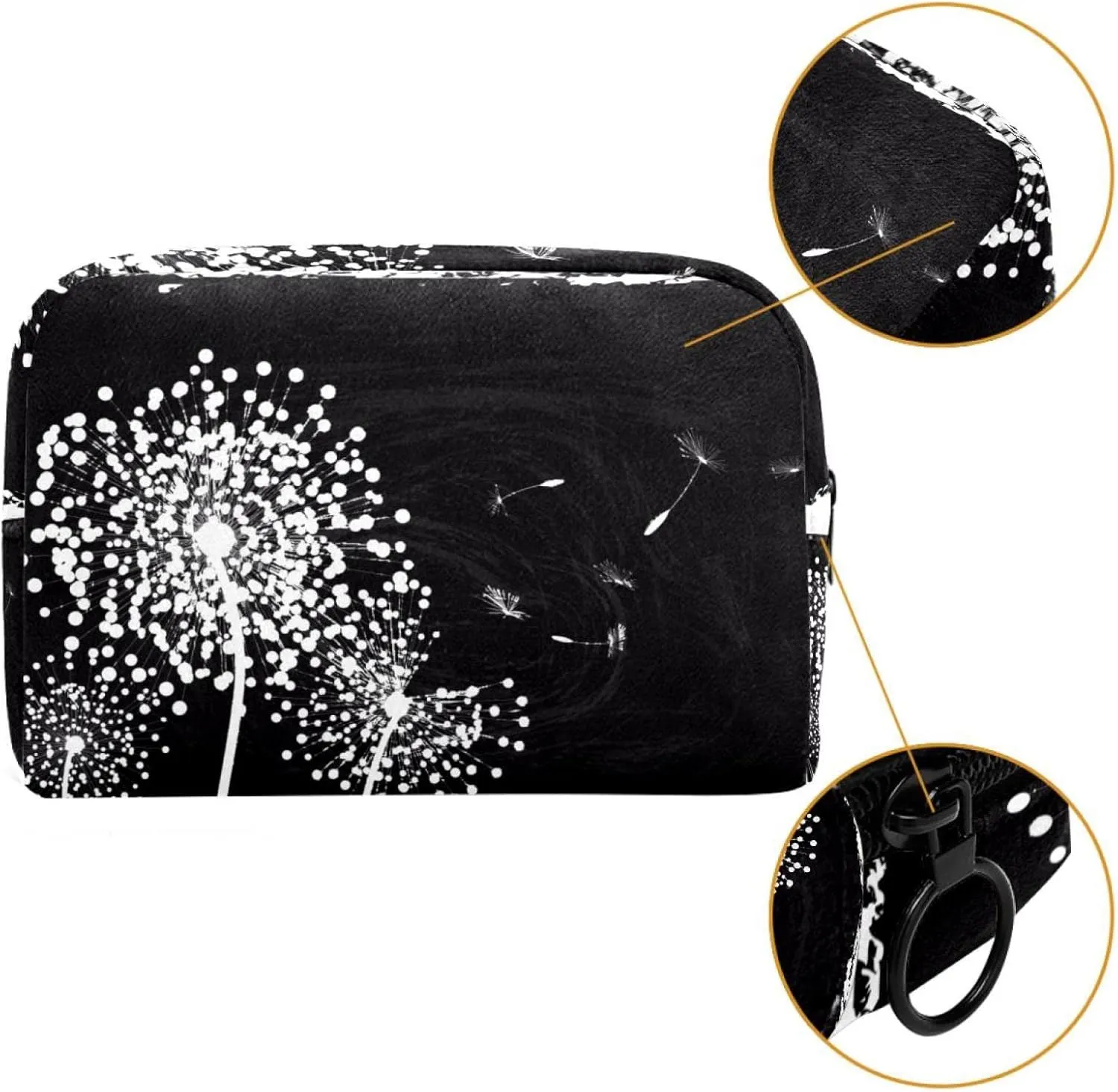 Travel Makeup Bag for Women, Black and White Dandelion Background Travel Cosmetic Bag Pencil Case Portable Makeup Pouch Toiletry Bag for Girls