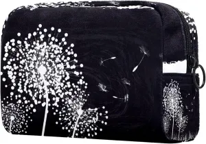 Travel Makeup Bag for Women, Black and White Dandelion Background Travel Cosmetic Bag Pencil Case Portable Makeup Pouch Toiletry Bag for Girls