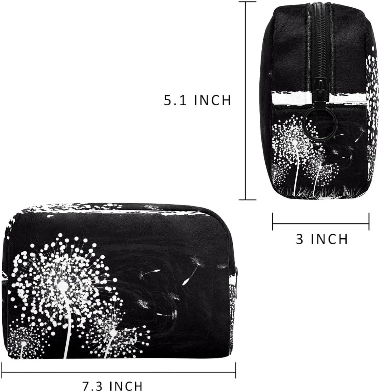 Travel Makeup Bag for Women, Black and White Dandelion Background Travel Cosmetic Bag Pencil Case Portable Makeup Pouch Toiletry Bag for Girls