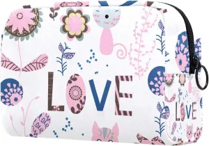 Travel Makeup Bag for Women, Cute Flowers and Animals Travel Cosmetic Bag Pencil Case Portable Makeup Pouch Toiletry Bag for Girls