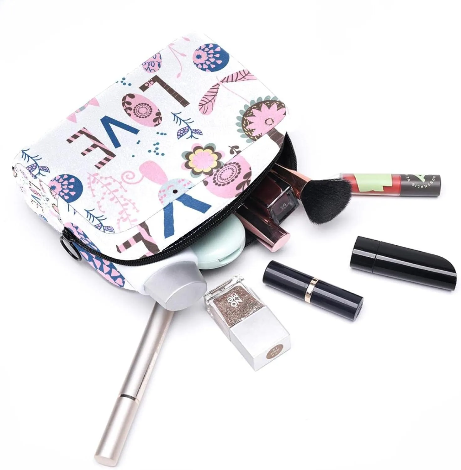 Travel Makeup Bag for Women, Cute Flowers and Animals Travel Cosmetic Bag Pencil Case Portable Makeup Pouch Toiletry Bag for Girls