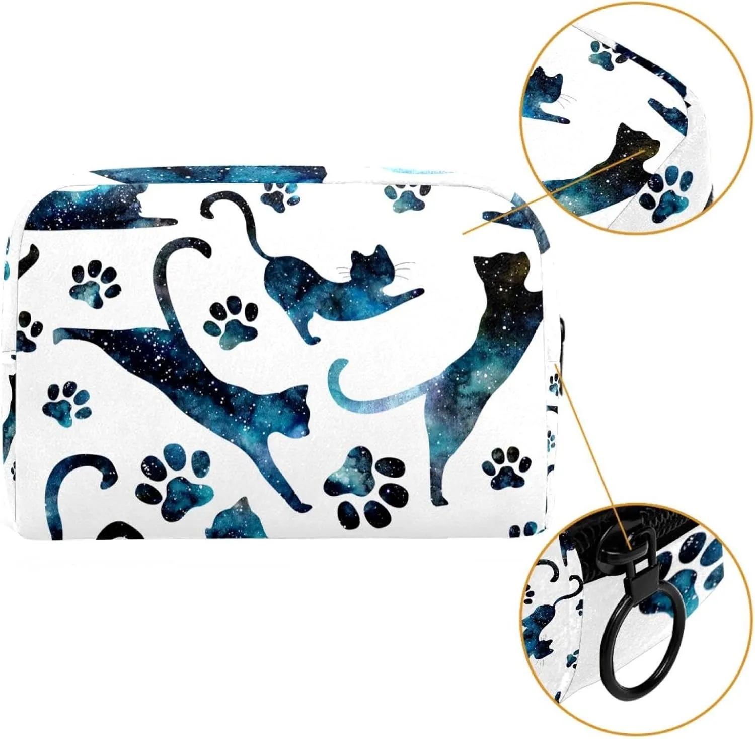 Travel Makeup Bag for Women, Starry Sky Galaxy Cats Travel Cosmetic Bag Pencil Case Portable Makeup Pouch Toiletry Bag for Girls