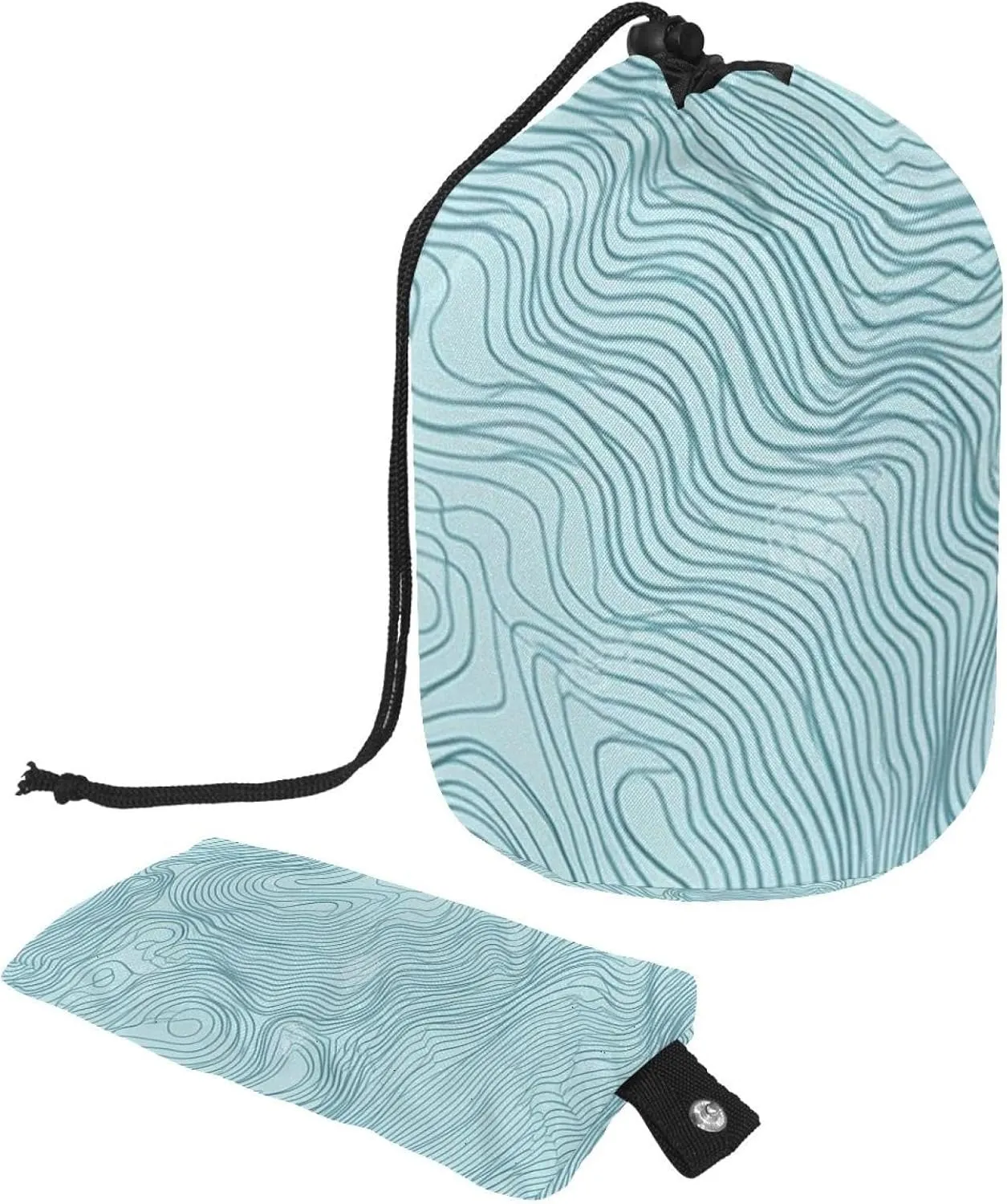Travel Organizer Bag Large Waterproof Travel Portable Drawstring Cosmetic Bag, Lightweight Topography Line Map Barrel Shaped Storage Bag