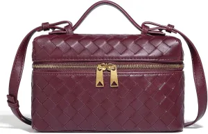 Trendy Woven Crossbody Purse Bag for Women Cute Shoulder Bag Square Box Bags Mini PU Leather Top Handle Purses Handbag