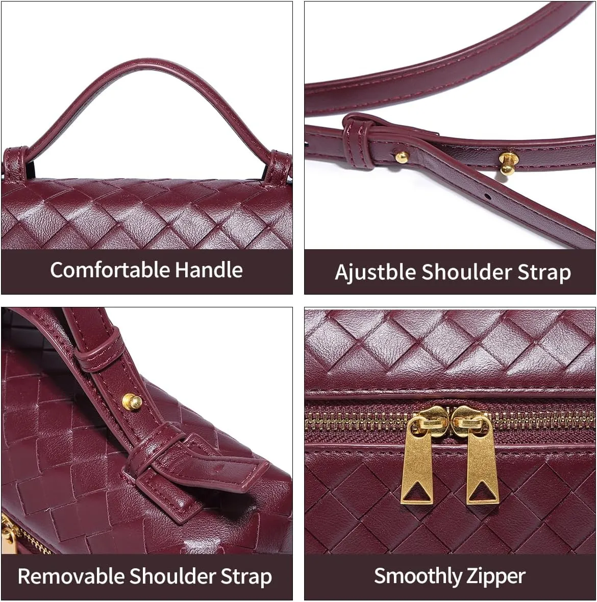 Trendy Woven Crossbody Purse Bag for Women Cute Shoulder Bag Square Box Bags Mini PU Leather Top Handle Purses Handbag