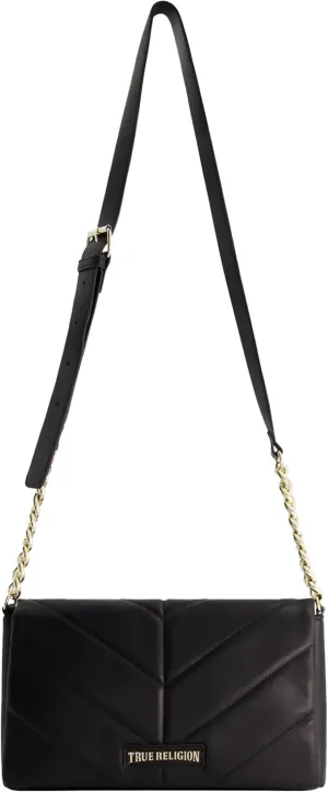 True Religion Women's Crossbody Bag Purse, Quilted Logo Flap Shoulder Handbag with Adjustable Chain Strap