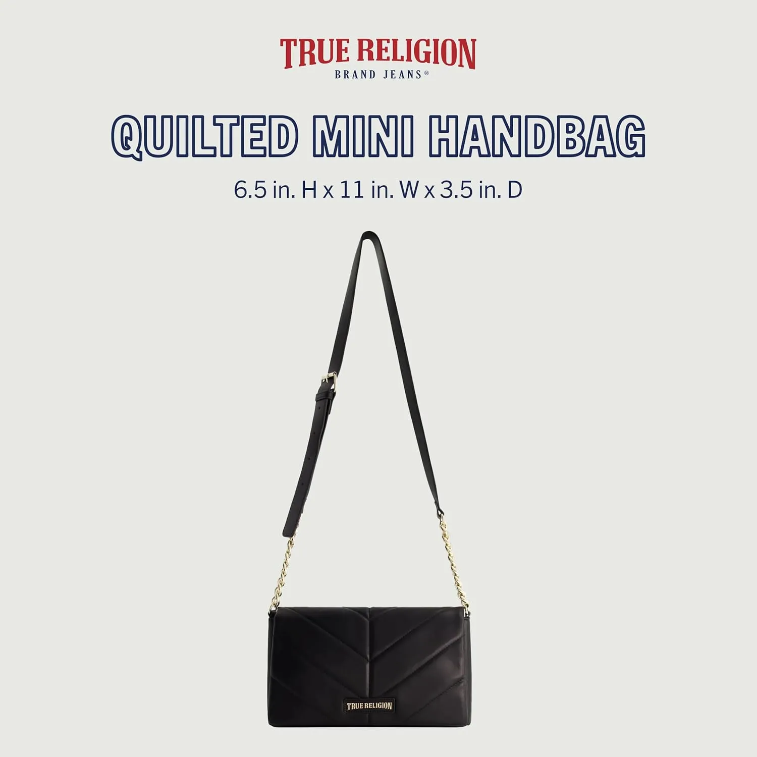 True Religion Women's Crossbody Bag Purse, Quilted Logo Flap Shoulder Handbag with Adjustable Chain Strap