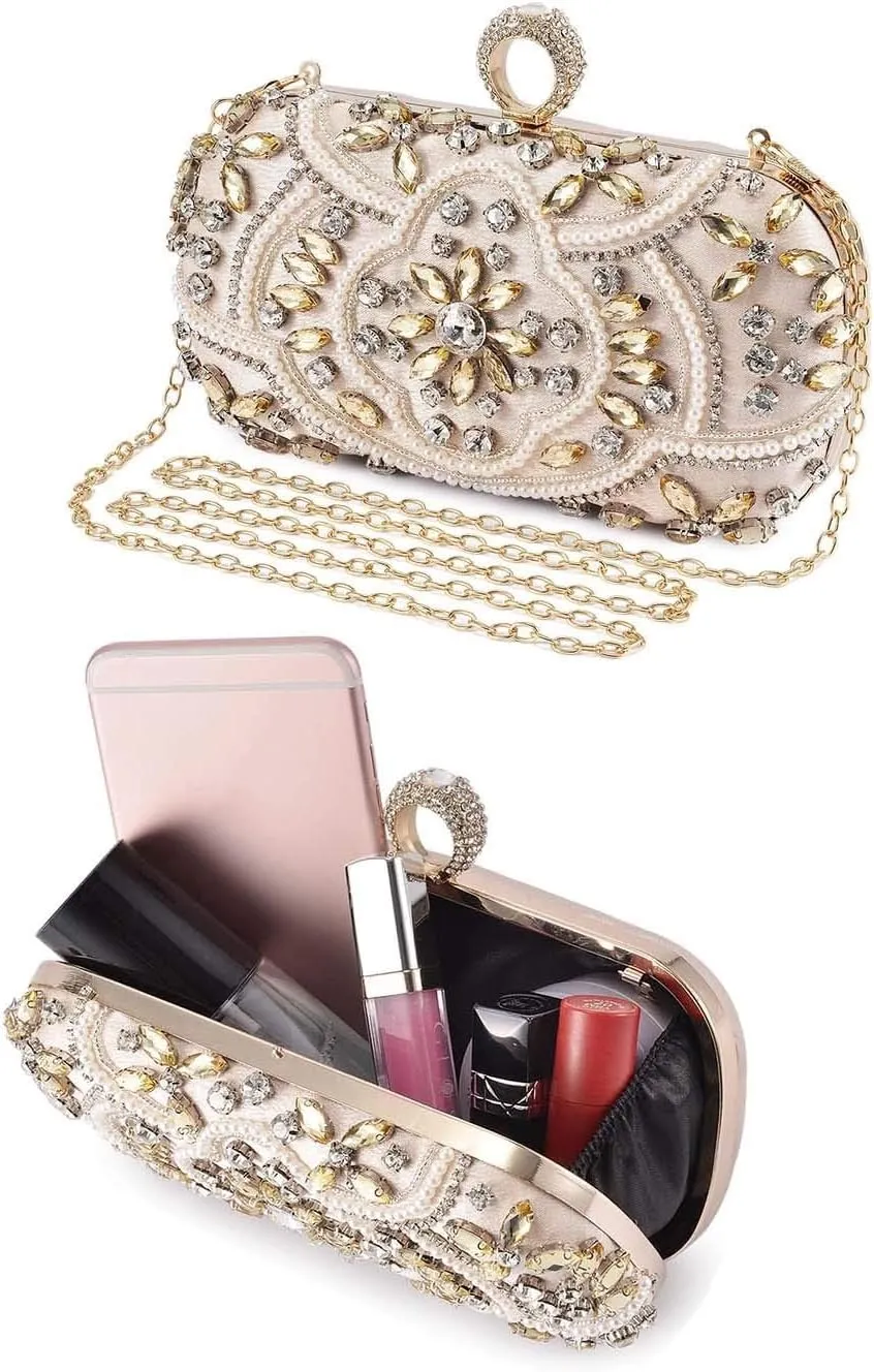 UBORSE Beaded Crystal Clutch Purses for Women Evening Handbags Formal Rhinestone Wedding Purse Prom Cocktail Party Bag