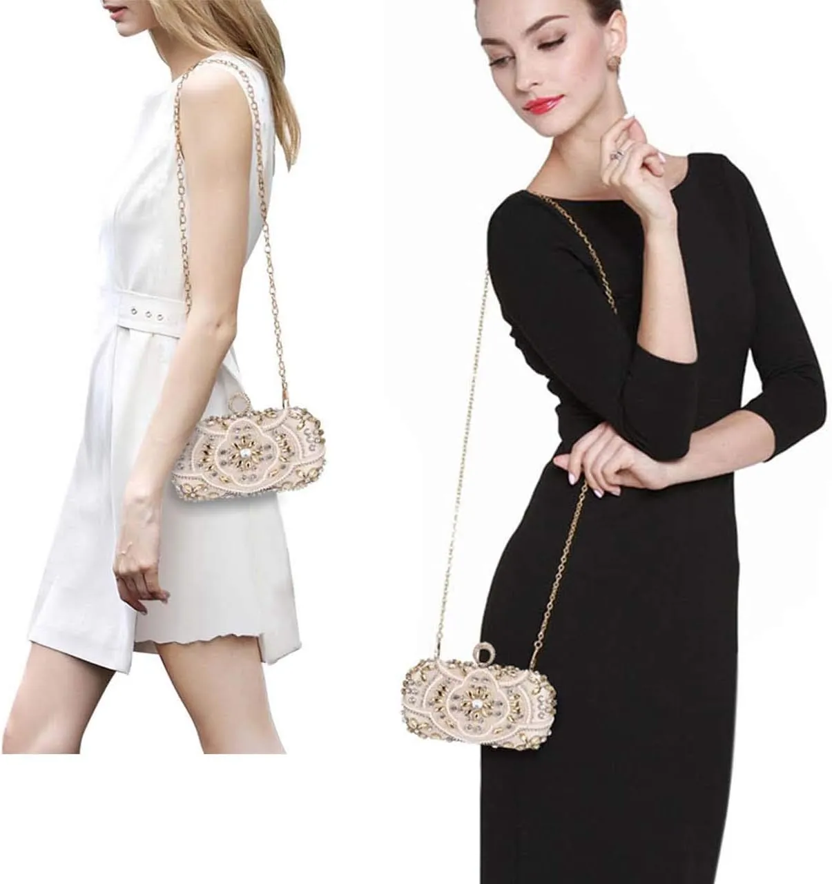 UBORSE Beaded Crystal Clutch Purses for Women Evening Handbags Formal Rhinestone Wedding Purse Prom Cocktail Party Bag