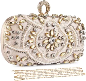 UBORSE Beaded Crystal Clutch Purses for Women Evening Handbags Formal Rhinestone Wedding Purse Prom Cocktail Party Bag