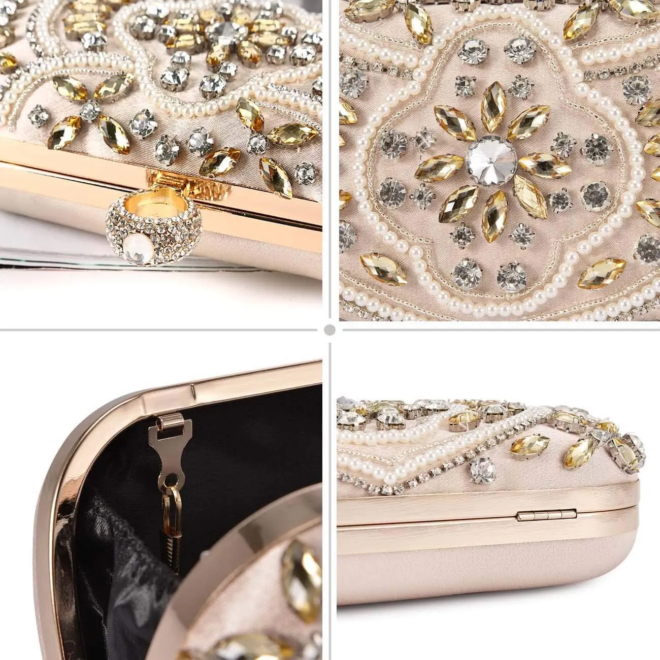 UBORSE Beaded Crystal Clutch Purses for Women Evening Handbags Formal Rhinestone Wedding Purse Prom Cocktail Party Bag