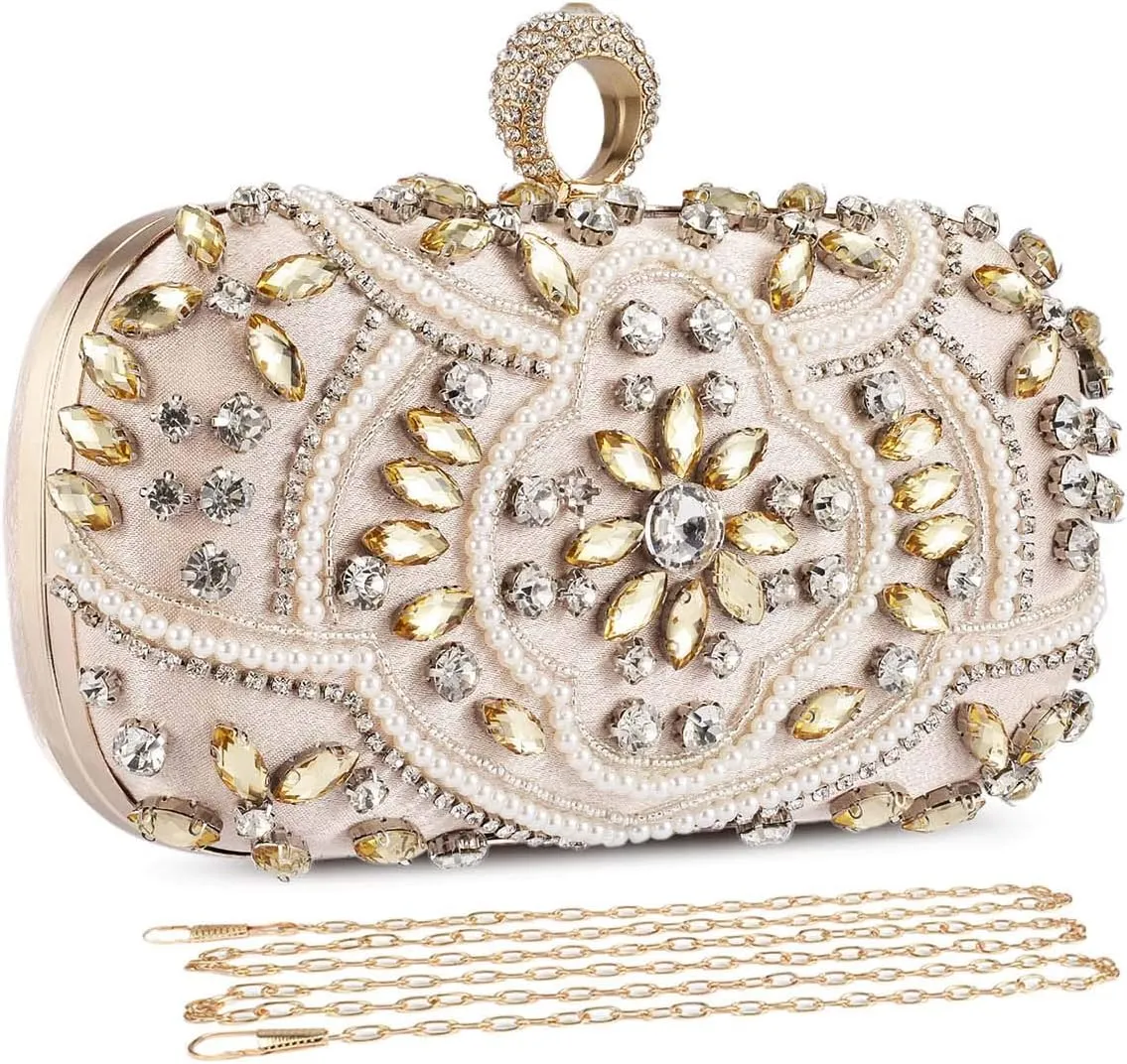 UBORSE Beaded Crystal Clutch Purses for Women Evening Handbags Formal Rhinestone Wedding Purse Prom Cocktail Party Bag