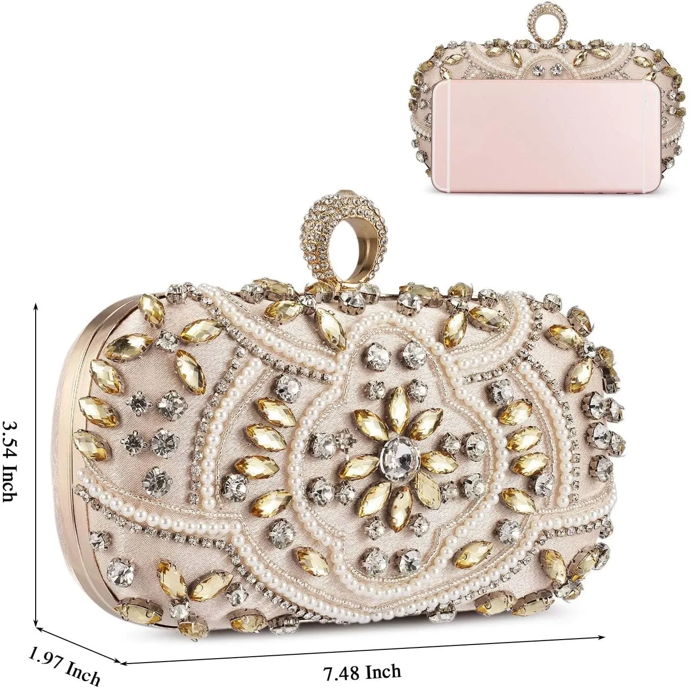 UBORSE Beaded Crystal Clutch Purses for Women Evening Handbags Formal Rhinestone Wedding Purse Prom Cocktail Party Bag