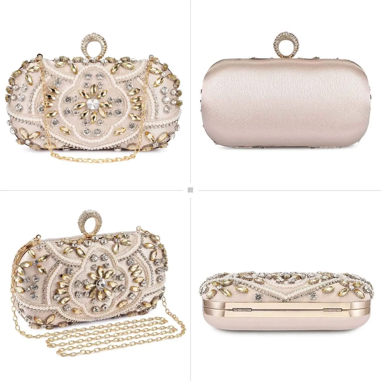 UBORSE Beaded Crystal Clutch Purses for Women Evening Handbags Formal Rhinestone Wedding Purse Prom Cocktail Party Bag
