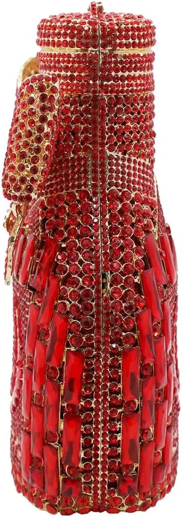 UMREN Women Champagne Bottle Rhinestone Evening Bag Sweet Bow Crystal Purse Clutch Unique Handbag Cocktail Party Shoulder Bag