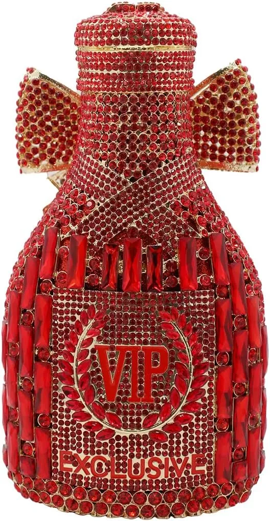 UMREN Women Champagne Bottle Rhinestone Evening Bag Sweet Bow Crystal Purse Clutch Unique Handbag Cocktail Party Shoulder Bag